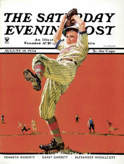 Saturday Evening Post Copyright 1934 The Baseball Windup | Vintage Ad and Cover Art 1891-1970