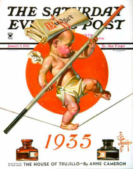 Saturday Evening Post Copyright 1935 Balance The Budget | Vintage Ad and Cover Art 1891-1970