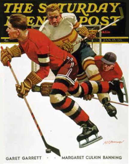 Saturday Evening Post Copyright 1936 Ice Hockey Match | Vintage Ad and Cover Art 1891-1970