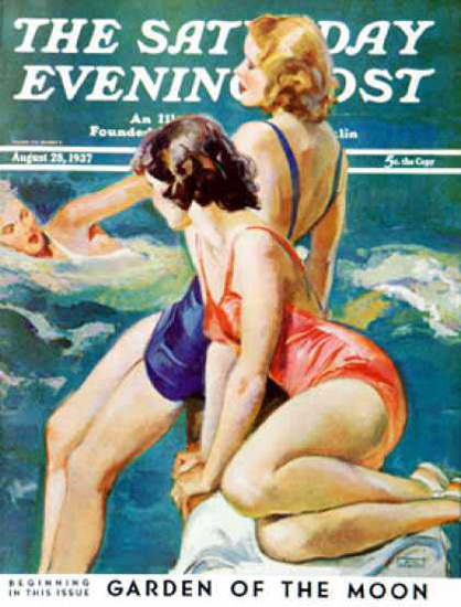 Saturday Evening Post Copyright 1937 Girls At the Pool | Sex Appeal Vintage Ads and Covers 1891-1970