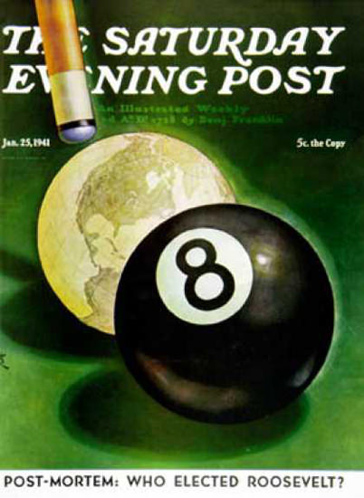 Saturday Evening Post Copyright 1941 World As Cue Ball | Vintage Ad and Cover Art 1891-1970