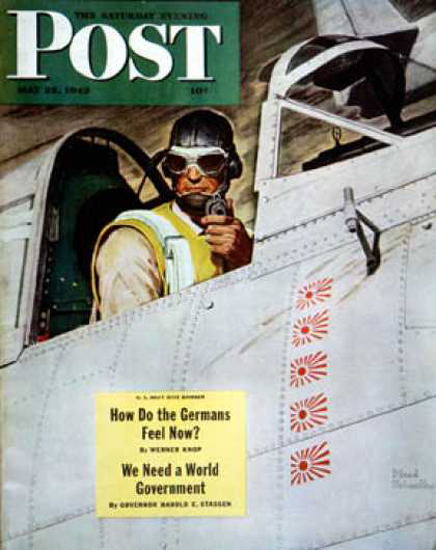 Saturday Evening Post Copyright 1943 Fighter Pilot | Vintage Ad and Cover Art 1891-1970