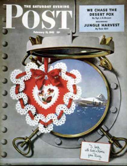 Saturday Evening Post Copyright 1943 Valentines Day Sea | Vintage Ad and Cover Art 1891-1970