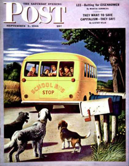 Saturday Evening Post Copyright 1944 School Bus Dohanos | Vintage Ad and Cover Art 1891-1970