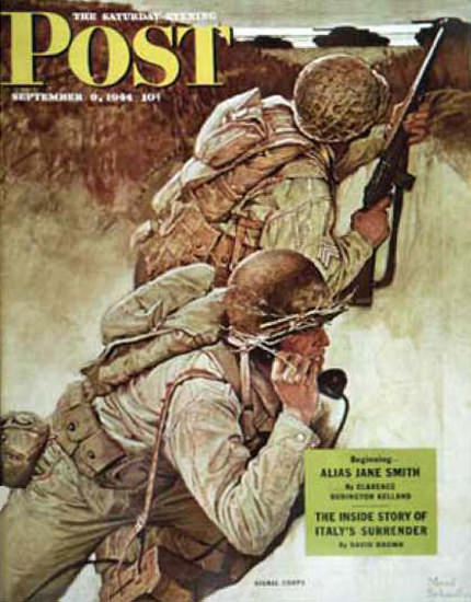 Saturday Evening Post Copyright 1944 Signal Corpsmen | Vintage Ad and Cover Art 1891-1970