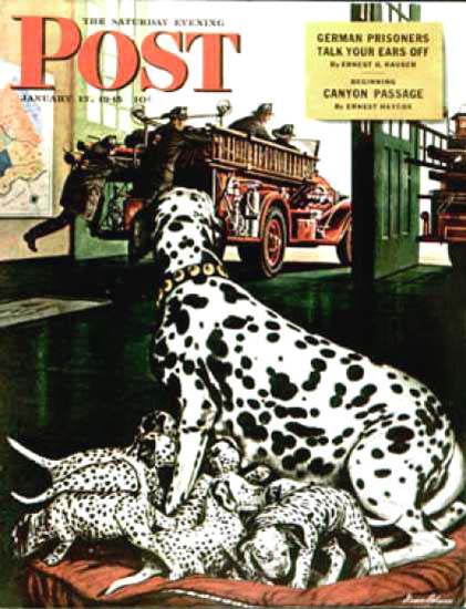 Saturday Evening Post Copyright 1945 Dalmatian And Pups | Vintage Ad and Cover Art 1891-1970