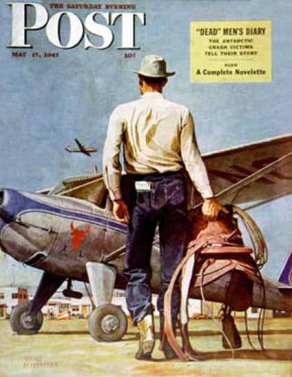 Saturday Evening Post Copyright 1947 Flying Cowboy | Sex Appeal Vintage Ads and Covers 1891-1970