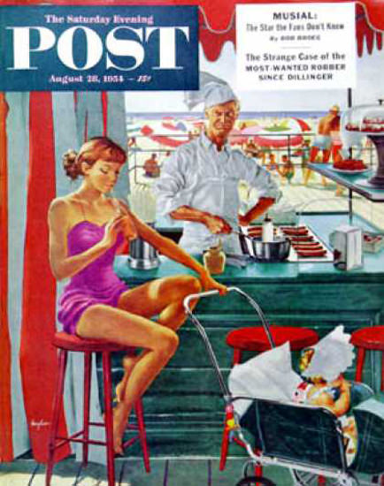 Saturday Evening Post Copyright 1954 Babysitter At Beach | Sex Appeal Vintage Ads and Covers 1891-1970