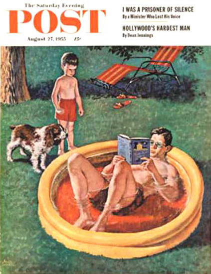 Saturday Evening Post Copyright 1955 Wading Pool Sewell | Vintage Ad and Cover Art 1891-1970