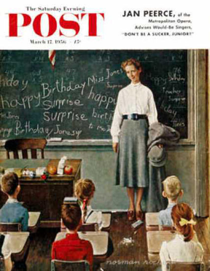 Saturday Evening Post Copyright 1956 Birthday Miss Jones | Vintage Ad and Cover Art 1891-1970