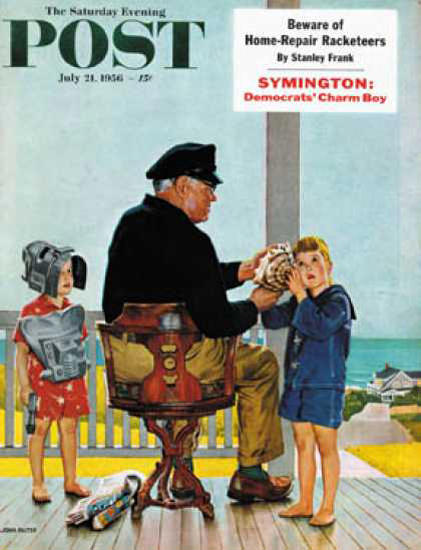 Saturday Evening Post Copyright 1956 Listening To The Sea | Vintage Ad and Cover Art 1891-1970