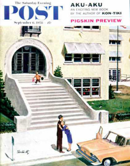 Saturday Evening Post Copyright 1958 First Day Of School | Vintage Ad and Cover Art 1891-1970