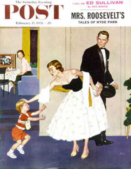 Saturday Evening Post Copyright 1958 Formal Hug A Sewell | Vintage Ad and Cover Art 1891-1970