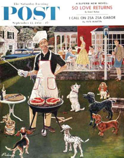 Saturday Evening Post Copyright 1958 Hot Dogs B K Prins | Vintage Ad and Cover Art 1891-1970