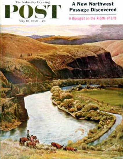 Saturday Evening Post Copyright 1958 Yakima River Cattle | Vintage Ad and Cover Art 1891-1970