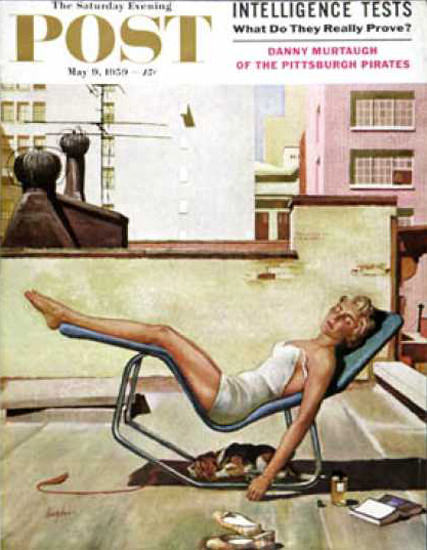 Saturday Evening Post Copyright 1959 The Girl Up On Roof | Sex Appeal Vintage Ads and Covers 1891-1970