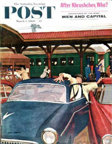 Saturday Evening Post Copyright 1960 Cramped Parking | Vintage Ad and Cover Art 1891-1970