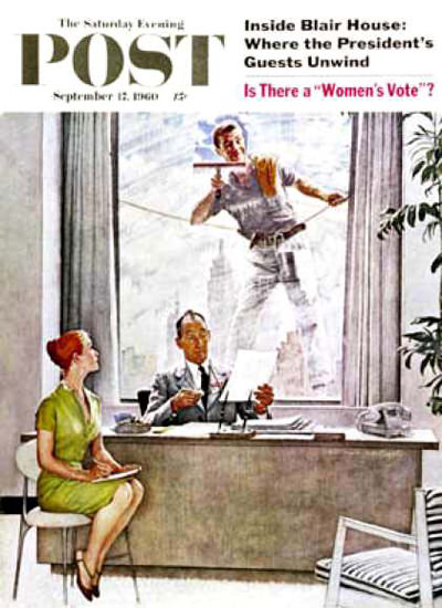 Saturday Evening Post Copyright 1960 Window Washer | Vintage Ad and Cover Art 1891-1970