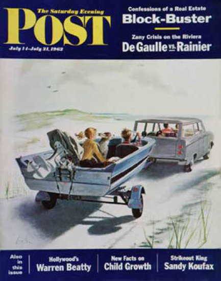 Saturday Evening Post Copyright 1962 Highway Boatride | Vintage Ad and Cover Art 1891-1970