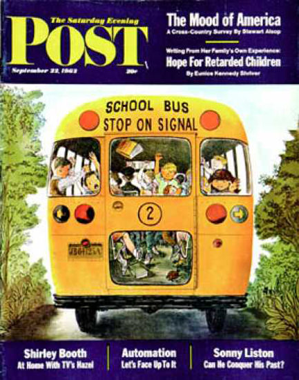 Saturday Evening Post Copyright 1962 School Bus Blegvard | Vintage Ad and Cover Art 1891-1970