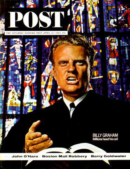 Saturday Evening Post Copyright 1963 Billy Graham His Call | Vintage Ad and Cover Art 1891-1970