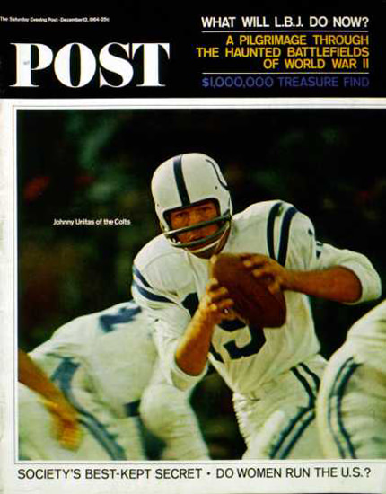 Saturday Evening Post Copyright 1964 Johnny Unitas Colts | Vintage Ad and Cover Art 1891-1970