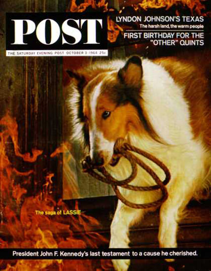 Saturday Evening Post Copyright 1964 Lassie Get Help | Vintage Ad and Cover Art 1891-1970