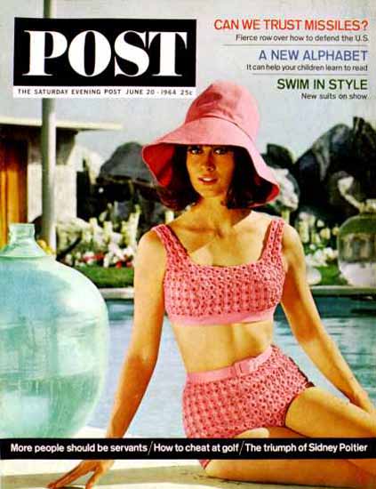 Saturday Evening Post Copyright 1964 Pink Swimsuit Schiller | Sex Appeal Vintage Ads and Covers 1891-1970