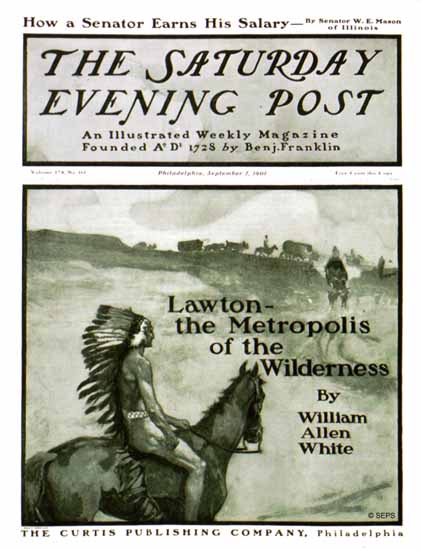 Saturday Evening Post Lawton Metropolis of the Wilderness 1901_09_07 | The Saturday Evening Post Graphic Art Covers 1892-1930