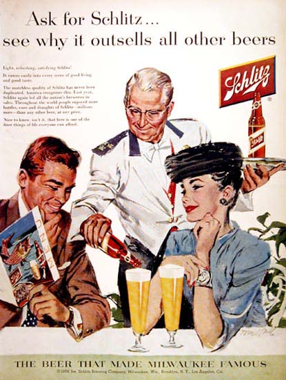 Schlitz Beer 1956 Why It Outsells All Other Beers | Sex Appeal Vintage Ads and Covers 1891-1970