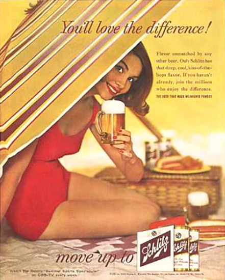 Schlitz Beer Beach Girl Love The Difference 1961 | Sex Appeal Vintage Ads and Covers 1891-1970