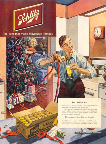 Schlitz Beer Christmas Present Kitchen 1950 | Vintage Ad and Cover Art 1891-1970