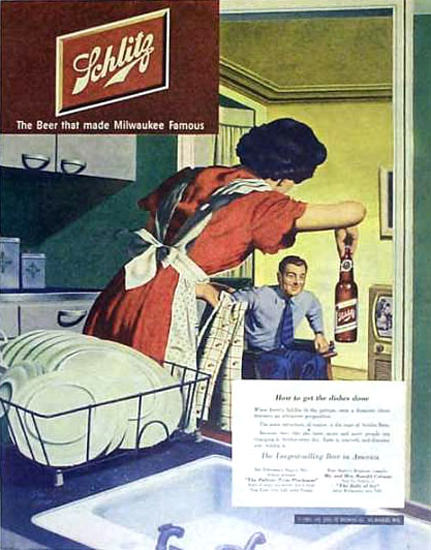 Schlitz Beer How To Get The Dishes Done 1951 | Sex Appeal Vintage Ads and Covers 1891-1970