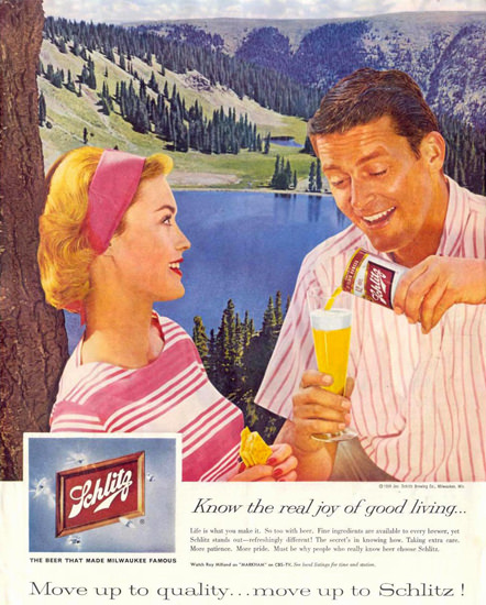 Schlitz Beer Mountain Lake Couple 1959 | Vintage Ad and Cover Art 1891-1970