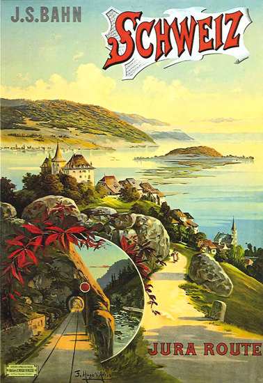 Schweiz J S Bahn Jura Route Switzerland 1895 | Vintage Travel Posters 1891-1970