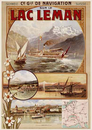 Schweiz Suisse Lac Leman Lake Geneva Switzerland 1900 | Vintage Travel Posters 1891-1970