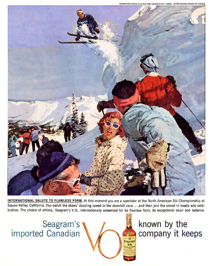 Seagams Imported Canadian Whisky Skiing 1959 | Vintage Ad and Cover Art 1891-1970