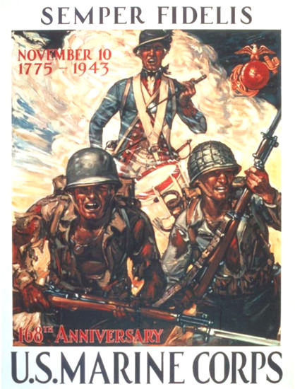 Semper Fidelis 168th Anniversary Marines 1943 | Vintage War Propaganda Posters 1891-1970