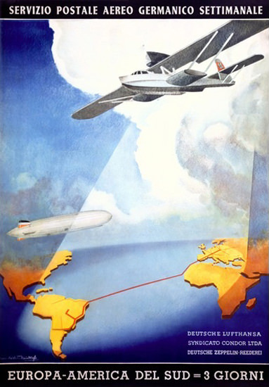 Servizio Postale Aereo Germanico Settimanale | Vintage Travel Posters 1891-1970