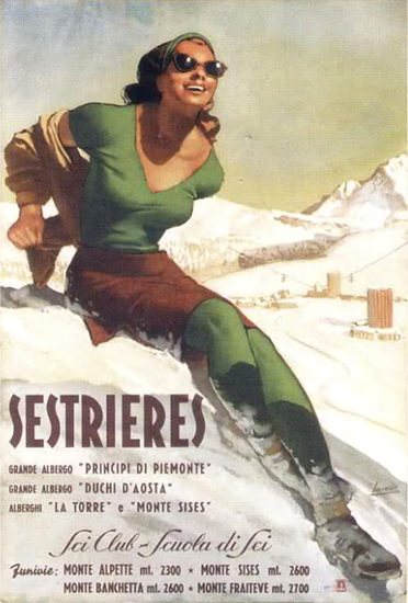 Sestrieres Sci Club Scuola Di Sci 1949 Skiing Italy | Sex Appeal Vintage Ads and Covers 1891-1970