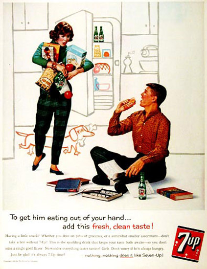 Seven-Up 1960 7up Eating Out Of Your Hand | Vintage Ad and Cover Art 1891-1970