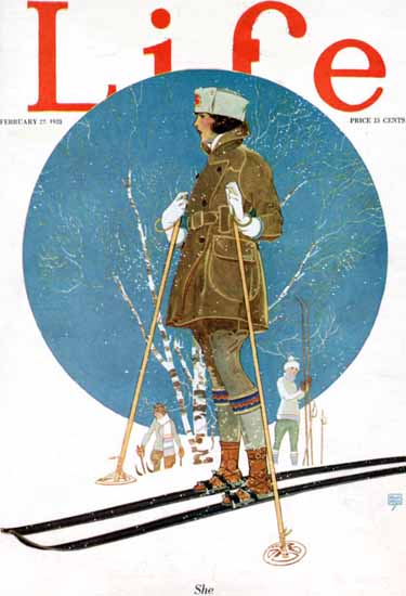 She Skiing Life Humor Magazine 1923-02-22 Copyright | Life Magazine Graphic Art Covers 1891-1936