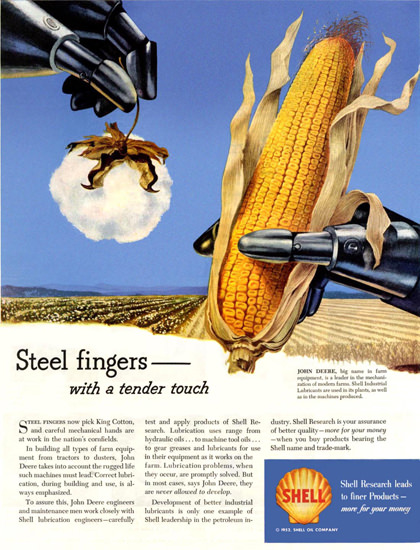 Shell Cotton And Corn Fields John Deere 1952 | Vintage Ad and Cover Art 1891-1970