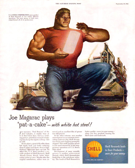 Shell Joe Magarac Plays Pat Cake Hot Steel 1953 | Vintage Ad and Cover Art 1891-1970