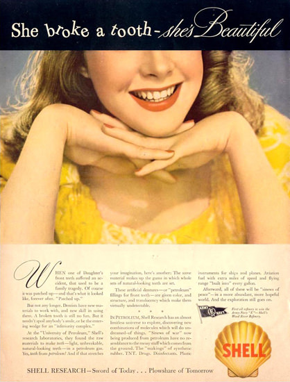 Shell Research Broken Tooth 1943 | Sex Appeal Vintage Ads and Covers 1891-1970