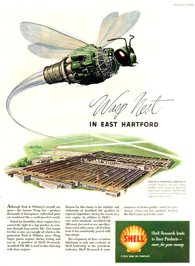 Shell Wasp Nest Pratt Whitney Aircraft 1952 | Vintage Ad and Cover Art 1891-1970