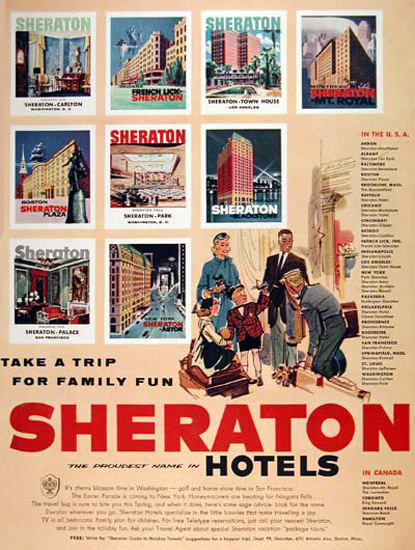 Sheraton Hotels 1956 Take A Trip For Family Fun | Vintage Travel Posters 1891-1970