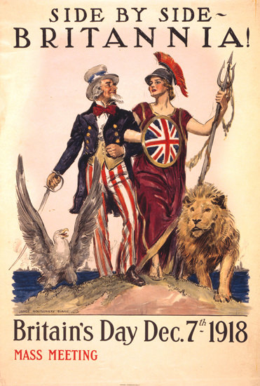 Side By Side Britannia 1918 | Vintage War Propaganda Posters 1891-1970