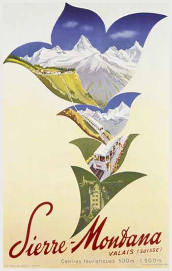 Sierre Montana Valais Suisse Switzerland 1948 | Vintage Travel Posters 1891-1970