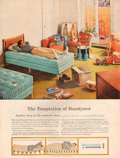 Simmons Beautyrest Bedroom 1959 | Vintage Ad and Cover Art 1891-1970